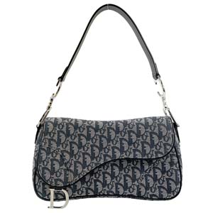 ディオール サドルバッグ トロッター キャンバス レザー ネイビー ハンドバッグ