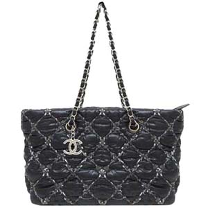 シャネル パリビザンス ナイロン レザー ブラック ショルダーバッグ