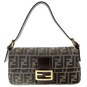フェンディ マンマバゲット ズッカ キャンバス レザー ブラウン ショルダーバッグ