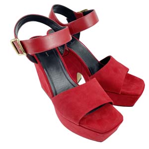 セリーヌ スエード レザー レッド プラットフォーム サンダル