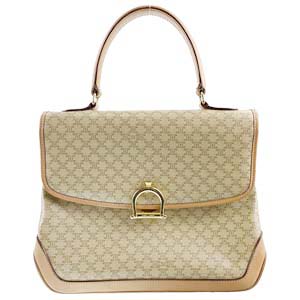 セリーヌ マカダム PVC レザー ベージュ ハンドバッグ