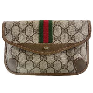 グッチ オールドグッチ シェリーライン PVC レザー ベージュ ブラウン セカンドバッグ