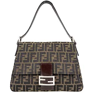 フェンディ マンマバゲット ズッカ キャンバス レザー ブラウン ショルダーバッグ