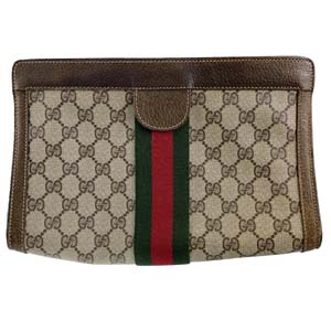 グッチ オールドグッチ シェリーライン PVC レザー ベージュ ブラウン セカンドバッグ