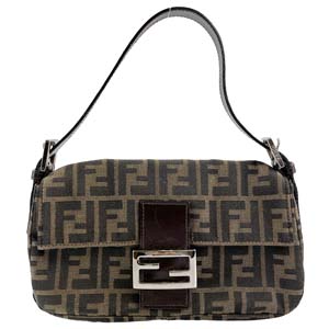 フェンディ マンマバゲット ズッカ キャンバス レザー ブラウン ショルダーバッグ