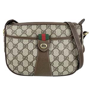 グッチ オールドグッチ シェリーライン PVC レザー ブラウン ショルダーバッグ