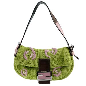 フェンディ マンマバゲット ウール レザー ハラコ グリーン ショルダーバッグ