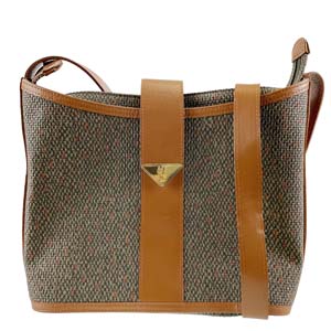 サンローラン PVC レザー グレー キャメル ショルダーバッグ