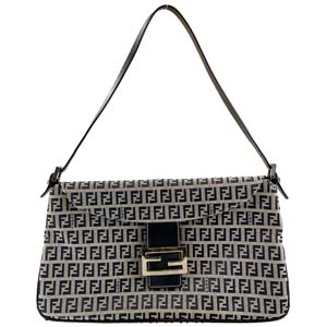 フェンディ ズッキーノ キャンバス レザー ネイビー ショルダーバッグ