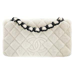 シャネル マトラッセ 25㎝ コットン パイル ホワイト ショルダーバッグ