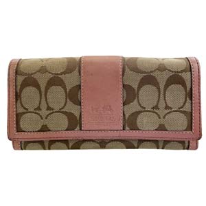 コーチ シグネチャー キャンバス レザー ベージュ ピンク 財布