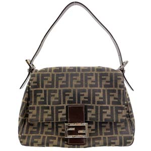 フェンディ マンマバゲット ズッカ キャンバス レザー ブラウン ショルダーバッグ