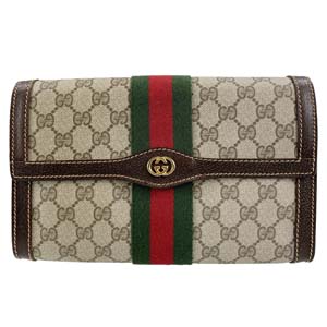 グッチ オールドグッチ シェリーライン PVC レザー ベージュ ブラウン セカンドバッグ