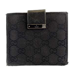 グッチ GGキャンバス レザー ブラック Wホック 財布