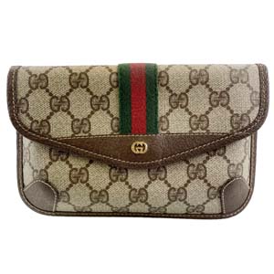 グッチ オールドグッチ シェリーライン PVC レザー ベージュ ブラウン セカンドバッグ