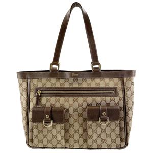 グッチ GGキャンバス レザー ベージュ ブラウン トートバッグ