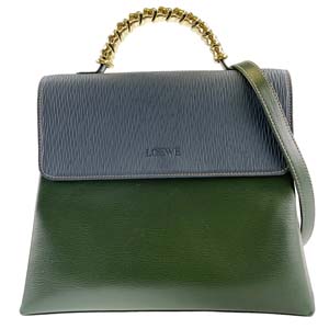 ロエベ ベラスケス ツイスト レザー ブルー グリーン 2WAY ハンドバッグ