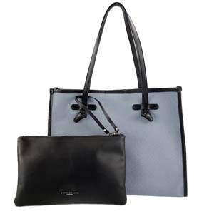 ジャンニ・キアリーニ キャンバス レザー ブルー トートバッグ