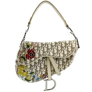 ディオール サドルバッグ トロッター PVC レザー フラワー刺繍 ホワイト ショルダーバッグ