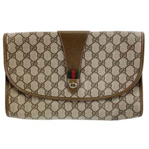 グッチ オールドグッチ シェリーライン PVC レザー ベージュ ブラウン セカンドバッグ