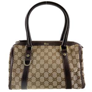 グッチ GGキャンバス レザー ベージュ ブラウン ハンドバッグ