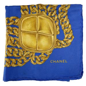 シャネル シルク ブルー チェーン柄 スカーフ