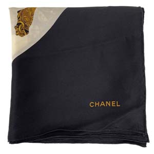 シャネル シルク ブラック ホワイト ジュエリー柄 スカーフ