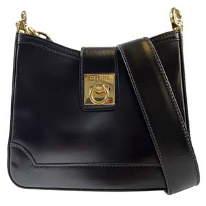 セリーヌ ガンチーニ レザー ブラック ショルダーバッグ