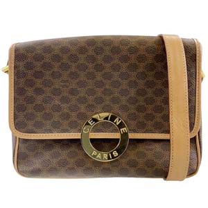 セリーヌ マカダム サークル ロゴ PVC レザー ブラウン ショルダーバッグ