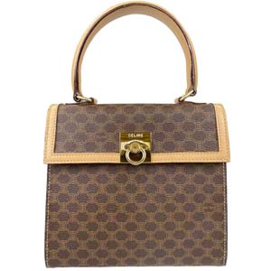 セリーヌ マカダム ガンチーニ PVC レザー ブラウン ハンドバッグ