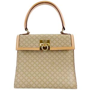 セリーヌ マカダム ガンチーニ PVC レザー ベージュ ハンドバッグ
