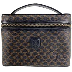 セリーヌ マカダム PVC レザー ブラック バニティ ハンドバッグ