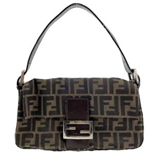 フェンディ マンマバゲット ズッカ キャンバス レザー ブラウン ショルダーバッグ