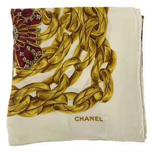シャネル シルク ホワイト チェーン柄 スカーフ