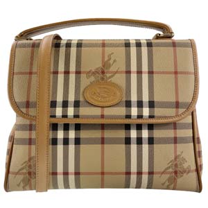 バーバリー ノバチェック PVC レザー ベージュ ブラウン 2WAY ハンドバッグ