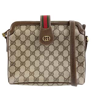 グッチ オールドグッチ シェリーライン PVC レザー ベージュ ブラウン ショルダーバッグ