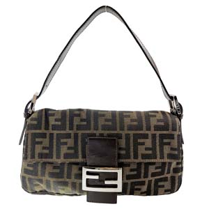 フェンディ マンマバゲット ズッカ キャンバス レザー ブラウン ショルダーバッグ