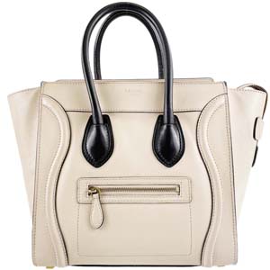 セリーヌ ラゲージ マイクロショッパー カーフスキン ホワイト ブラック ハンドバッグ