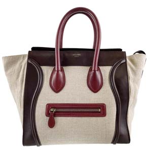 セリーヌ ラゲージ ミニショッパー キャンバス カーフスキン ベージュ ブラウン ボルドー ハンドバッグ  