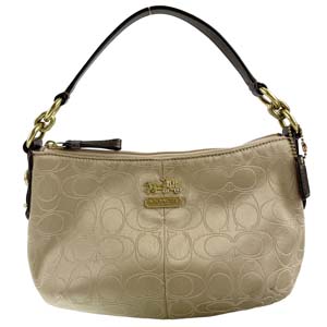 コーチ シグネチャー キャンバス レザー ベージュ ハンドバッグ