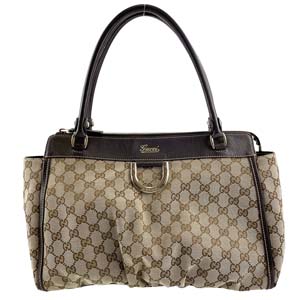 グッチ GGキャンバス キャンバス レザー ベージュ ブラウン ハンドバッグ