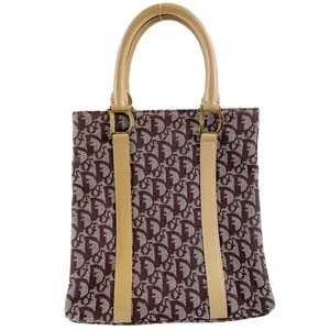 ディオール トロッター キャンバス レザー ボルドー ベージュ トートバッグ