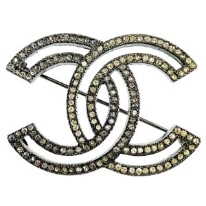 シャネル シルバー ラインストーン CCロゴ シルバー ブローチ