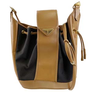 サンローラン PVC レザー ネイビー キャメル ショルダーバッグ