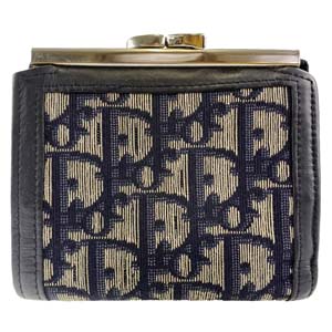 ディオール トロッター キャンバス レザー ネイビー ベージュ 財布