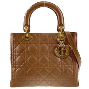 ディオール レディディオール カナージュ ミディアム ラムスキン ブラウン 2WAY ハンドバッグ
