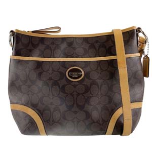 コーチ シグネチャー PVC レザー ブラウン ショルダーバッグ