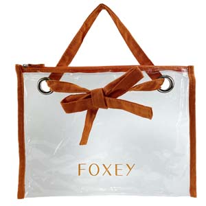 フォクシー ビニール コットン クリア オレンジ ハンドバッグ