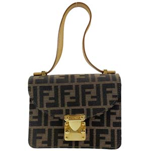 フェンディ ズッカ キャンバス レザー ブラウン ショルダーバッグ