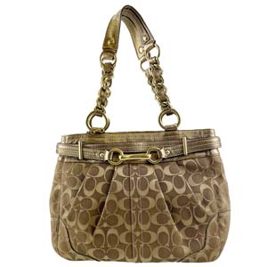 コーチ シグネチャー キャンバス レザー ゴールド ショルダーバッグ